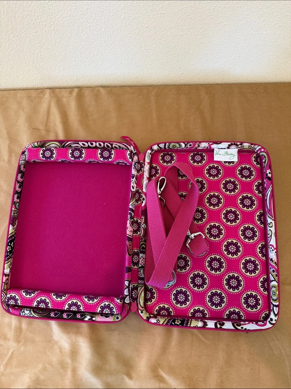 Vera Bradley Pink Paisley Quilted Laptop Sleeve with Floral Stripe